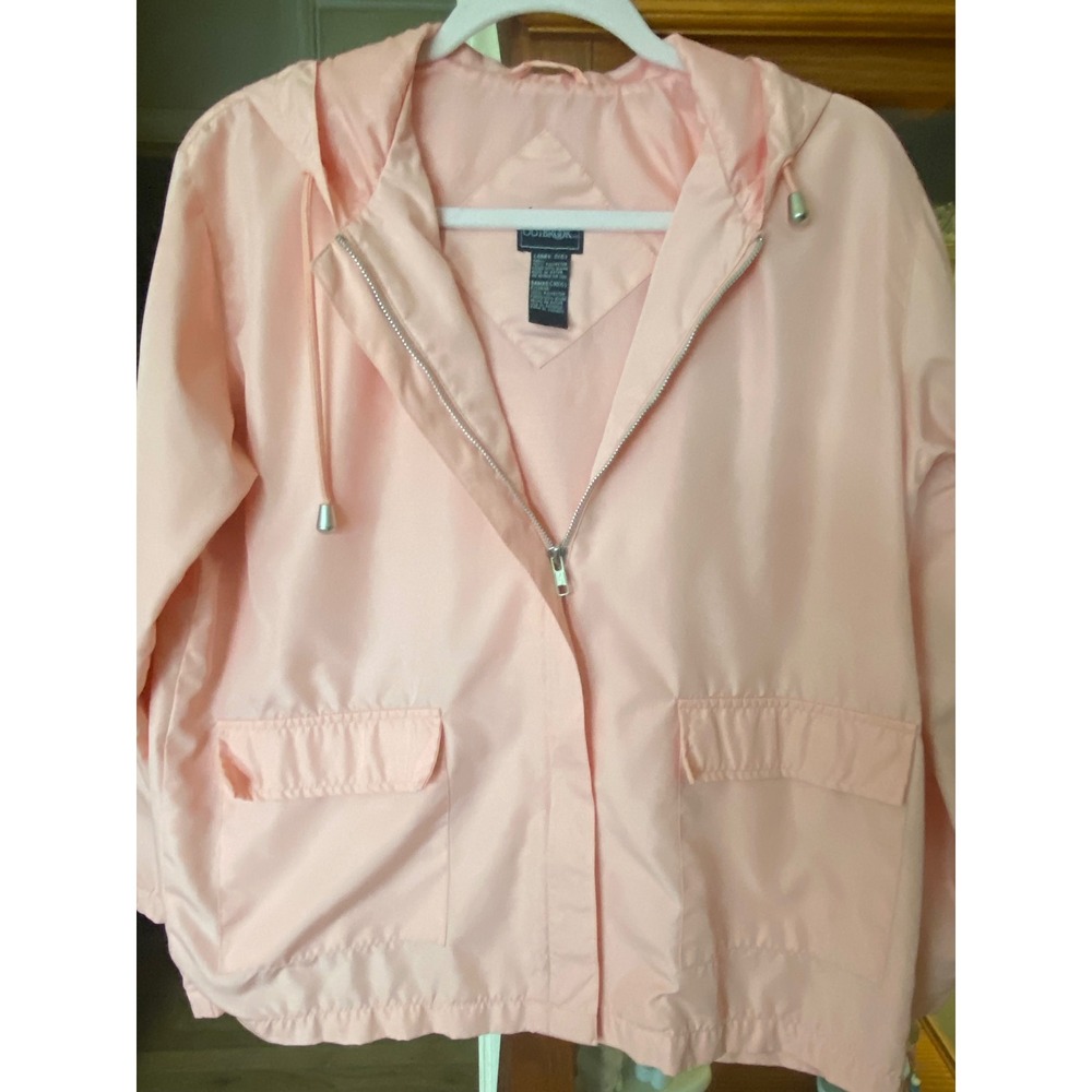 Outbrook Pink Hooded Windbreaker Jacket Womens Small Full Zip Lightweight Coat